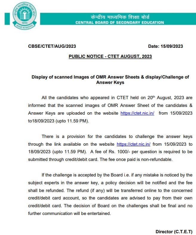 CTET Answer Key 2023 Out: Download Answer Key Link, Response Sheet